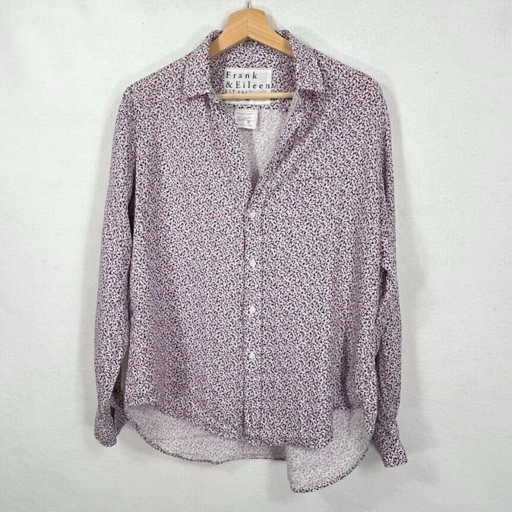 Frank & Eileen Barry 100% Linen Ditsy Floral Red White Blue Button Down Shirt XS
